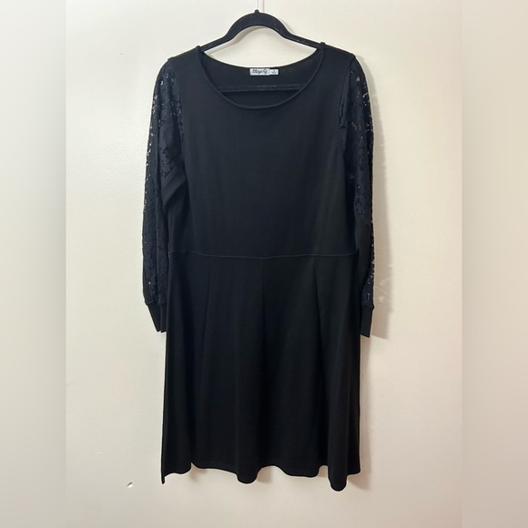 ELIZA J Womens Scoop Neck Lace Long Sleeve A Line Knit Ribbed Dress Plus Size 1X - Picture 2 of 13